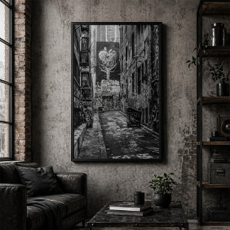 Black and White Urban Graffiti Laneway Poster