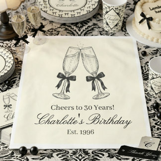Black and White Vintage Champagne Birthday Party  Serviette