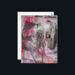 Black and White Vintage Woodworking with pink Postkarte<br><div class="desc">A collage made and photographed by Angelandspot in the year 2026 with vintage images from woodworking book from 1950 and some hot pink paint collages onto vintage textbook papers</div>