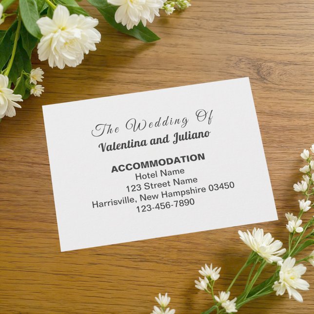 Black and White Wedding Accommodation Begleitkarte (Typography style black and white wedding accommodation enclosure card)