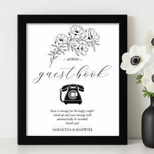 Black and White Wedding Audio Guest Book Sign Poster
