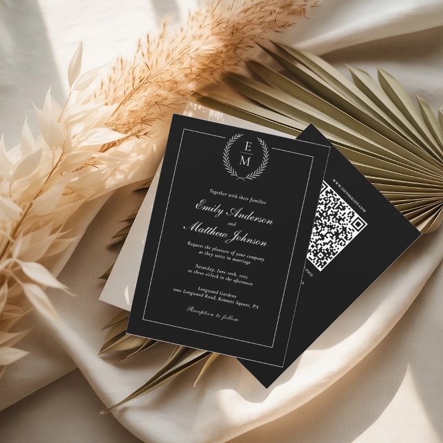 Black And White Wedding Invitation QR Code Einladung (Von Creator hochgeladen)