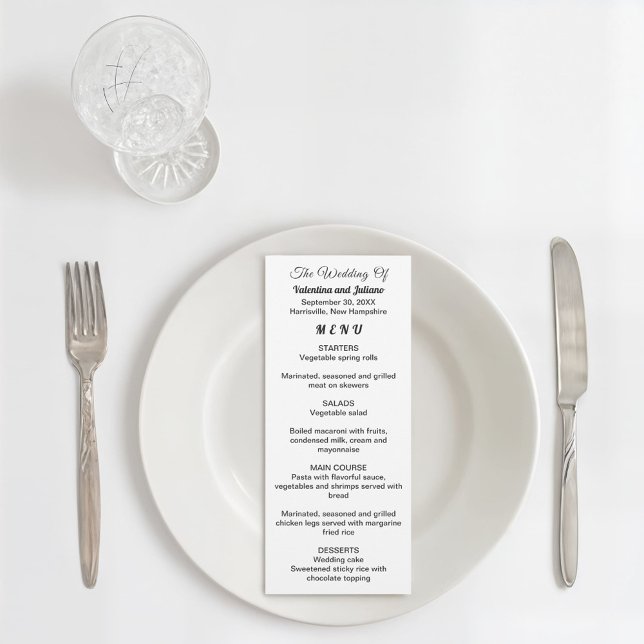 Black and White Wedding Menu Card Menükarte (Typography style black and white wedding menu card)