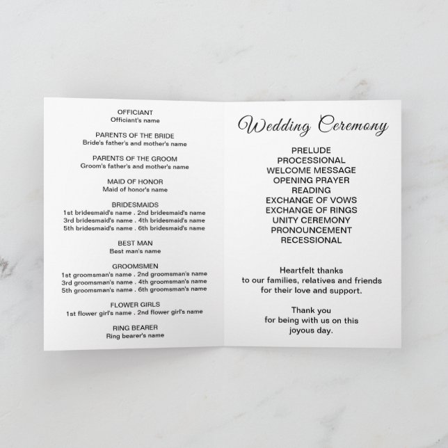 Black and White Wedding Program Programm (Innenseite)