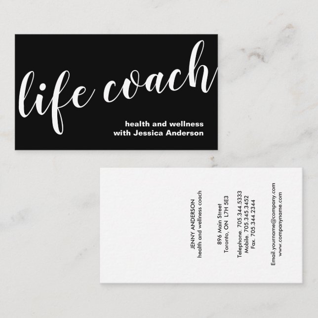 Black and White Wellness Coach Business Card Visitenkarte (Vorne/Hinten)