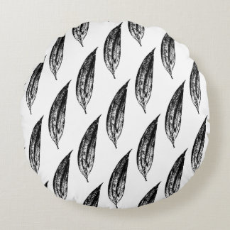 Black and White White Lily Leaf Print Rundes Kissen