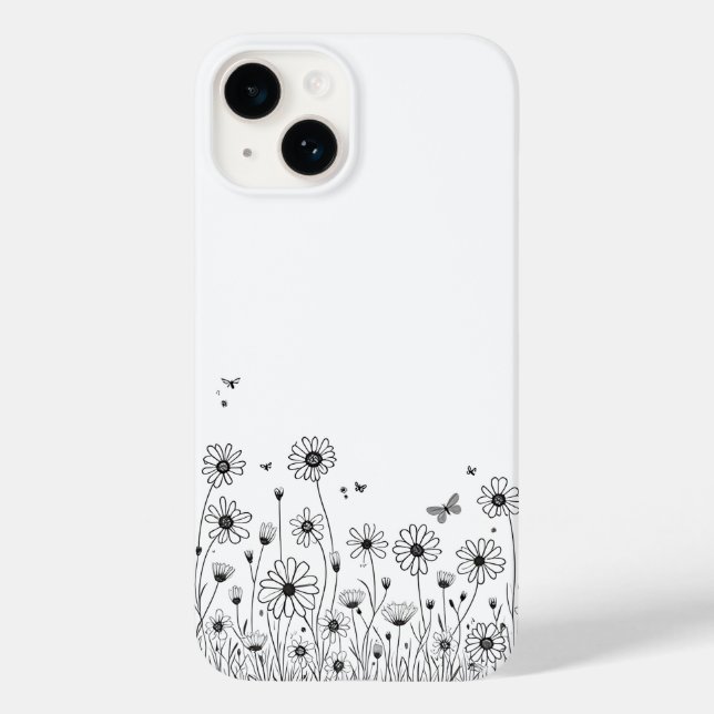 Black and White Wildflower iPhone 14 Cases (Rückseite)