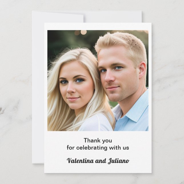 Black and White With Photo Wedding Thank You Card Dankeskarte (Vorderseite)