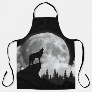 Black and white wolf howling at the moon schürze