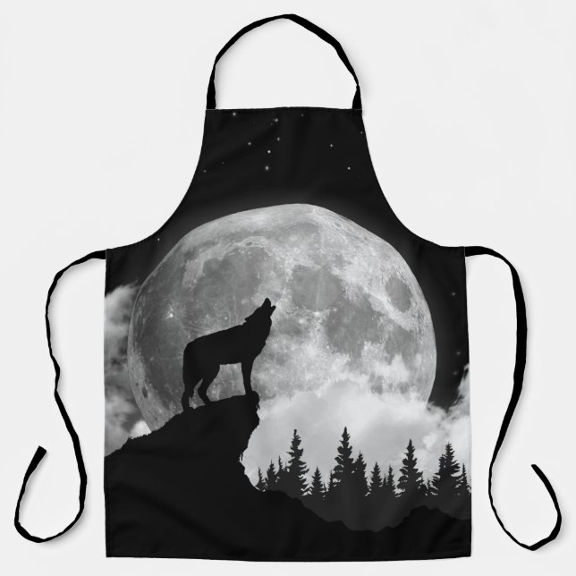 Black and white wolf howling at the moon schürze (Vorderseite)