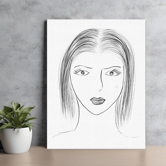 Black and White Woman Face Sketch for Gallery Wall Leinwanddruck (Von Creator hochgeladen)