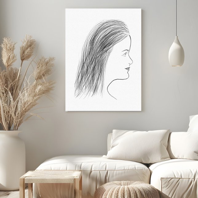 Black and White Woman Profile Sketch Gallery Wall Leinwanddruck (Von Creator hochgeladen)