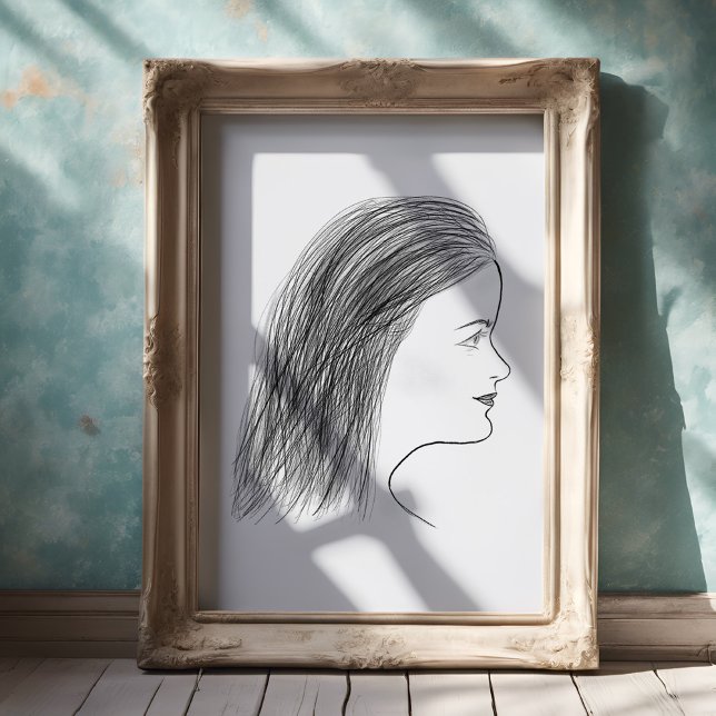 Black and White Woman Profile Sketch Gallery Wall Poster (Von Creator hochgeladen)