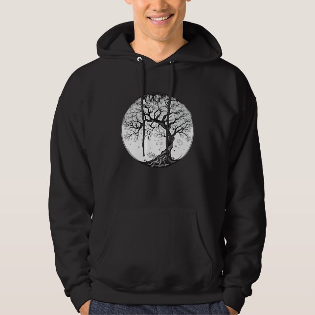 black and white Yggdrasil cherry blossom tree of l Hoodie (Vorderseite)