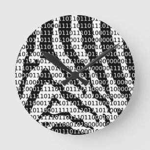 Black and White Zebra Binary Code Runde Wanduhr