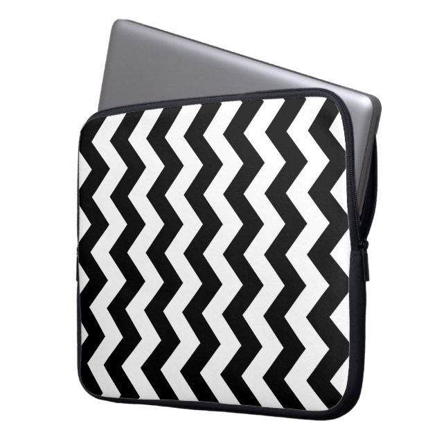 Black and White Zigzag Laptopschutzhülle (Vorderseite Links)
