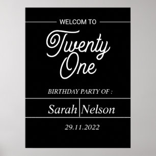 Black and Withe Modern 21. Geburtstag Party Poster