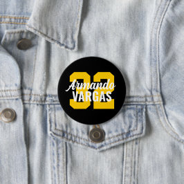 Black and Yellow Athlete Jersey Number Button