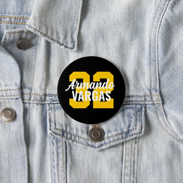 Black and Yellow Athlete Jersey Number Button (Beispiel)