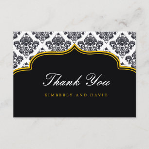 Black and Yellow Damask Label Danke Karte