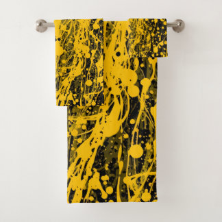 Black and Yellow Paint Splashes Badhandtuch Set