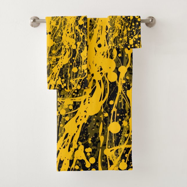 Black and Yellow Paint Splashes Badhandtuch Set (Insitu)