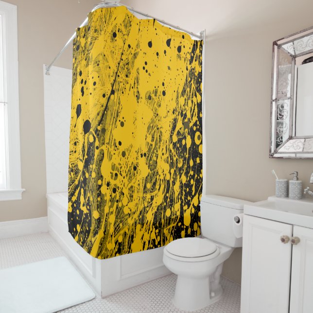 Black and Yellow Paint Splashes Duschvorhang (Beispiel)