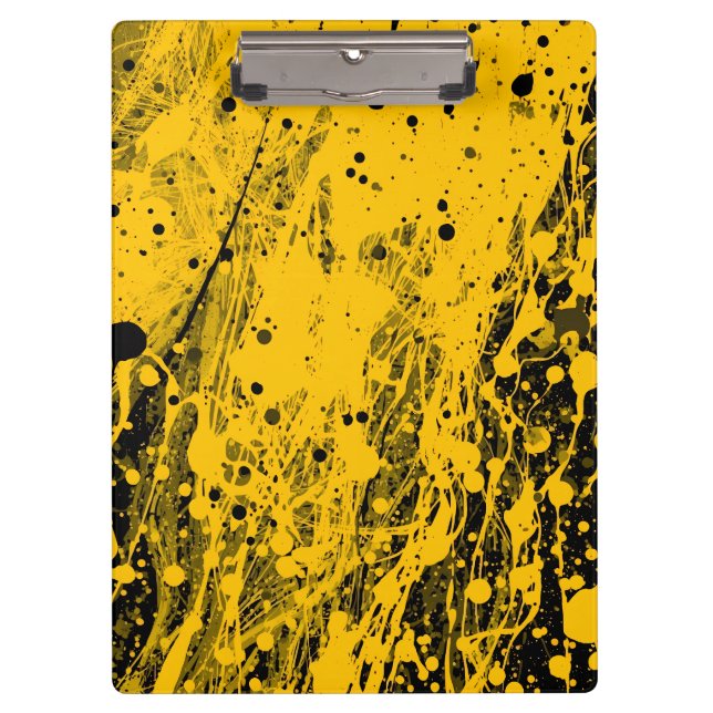 Black and Yellow Paint Splashes Klemmbrett (Vorderseite)