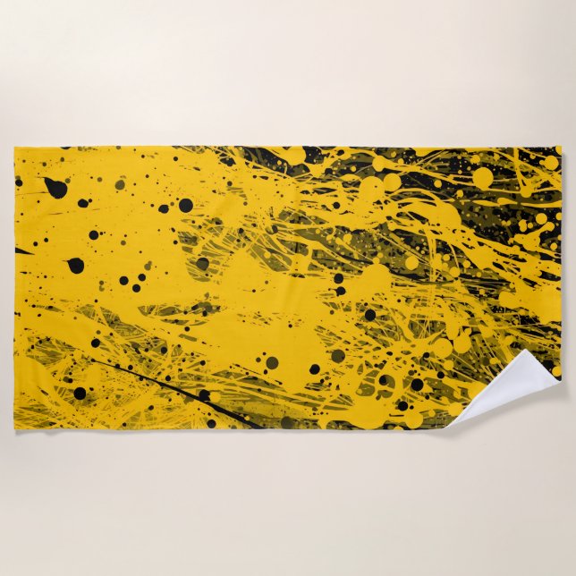 Black and Yellow Paint Splashes Strandtuch (Vorderseite)