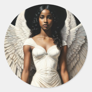 Black Angel Art African American Woman Runder Aufkleber