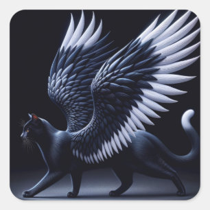 Black Angel Cat Quadratischer Aufkleber