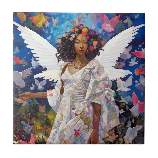 Black Angel Fantasy Art Fliese (Vorderseite)