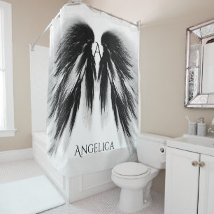 Black Angel Wings Monogram Duschvorhang