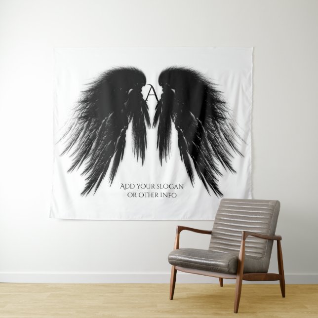 BLACK ANGEL WINGS Monogram Horizontal Tapestry Wandteppich (Beispiel (Horizontal))