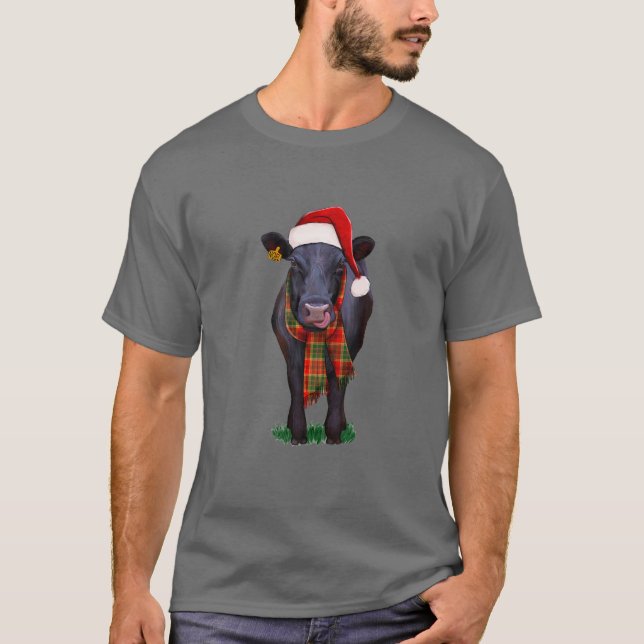Black Angus Kuh Weihnachtsmannmütze Weihnachten, H T-Shirt (Vorderseite)