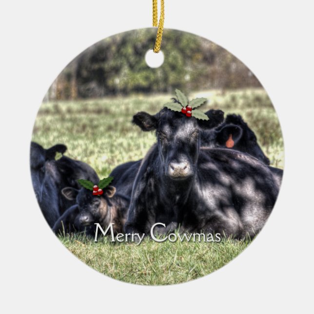 Black Angus Kühe Weihnachtsschmuck (Vorne)