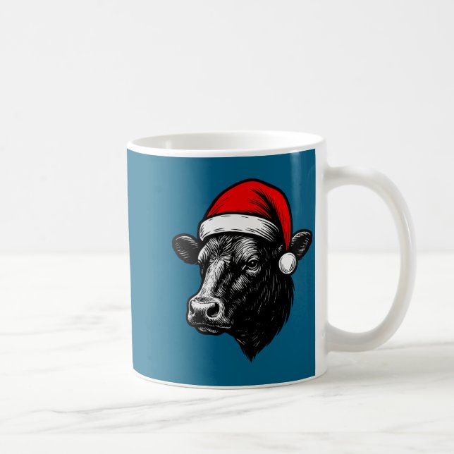 Black Angus Rancher Christmas Cow Santa Hat Farmer Kaffeetasse (Rechts)