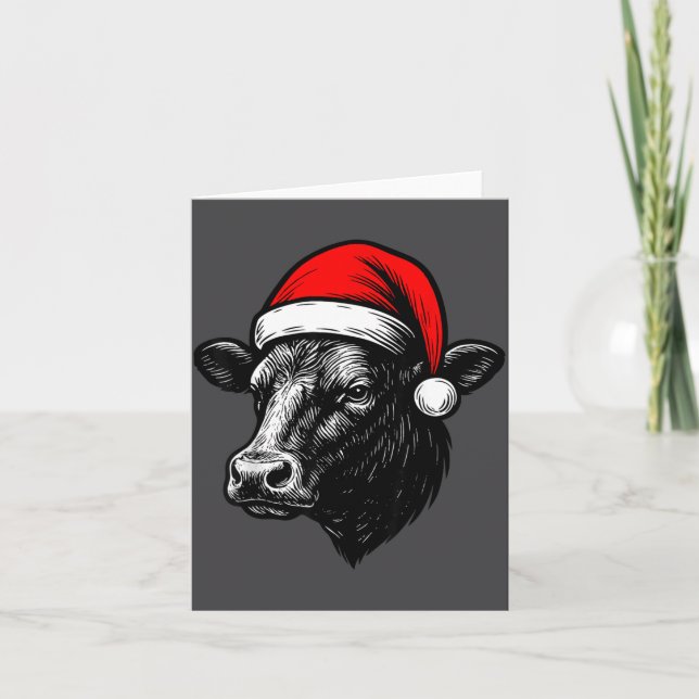 Black Angus Rancher Christmas Cow Santa Hat Farmer Karte (Vorderseite)