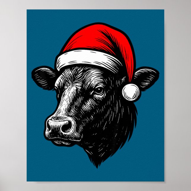 Black Angus Rancher Christmas Cow Santa Hat Farmer Poster (Vorne)