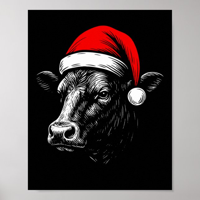 Black Angus Rancher Christmas Cow Santa Hat Farmer Poster (Vorne)