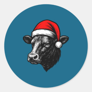 Black Angus Rancher Weihnachtskuh Weihnachtsmann H Runder Aufkleber