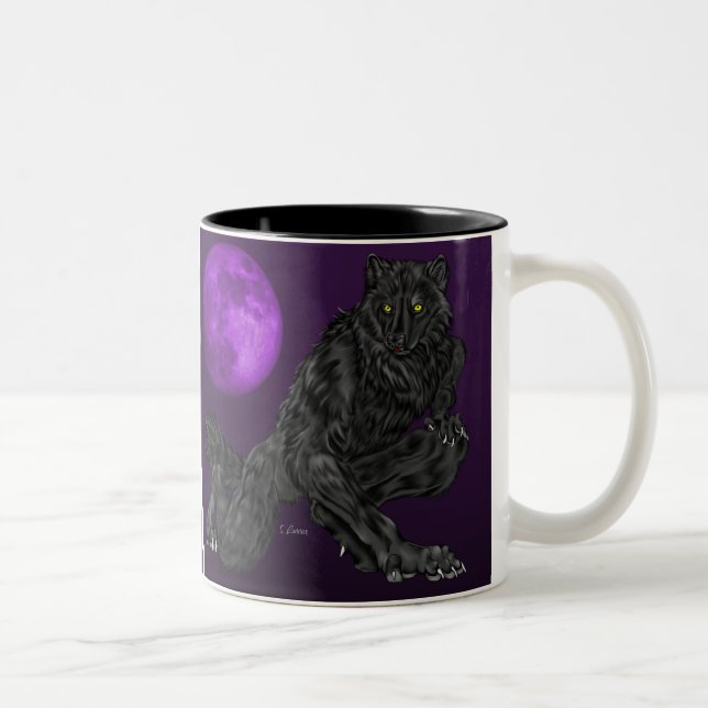 Black Anthro Werewolf Zweifarbige Tasse (Rechts)