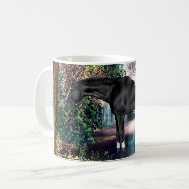 Black Appaloosa Horse Waterfall Hintergrund Kaffeetasse (Vorderseite Links)