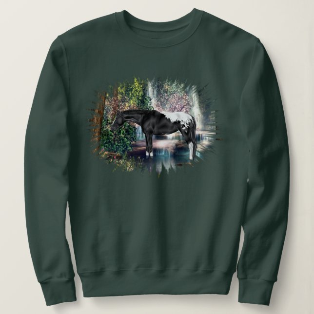 Black Appaloosa Horse Waterfall Hintergrund Sweatshirt (Design vorne)