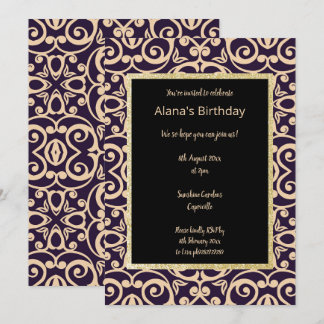 Black Apricot Abstrakt Print Gold Geburtstag Einladung