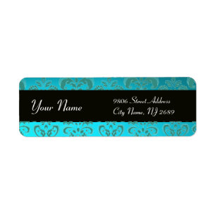 BLACK AQUA BLUE AQUAMARIN DAMASK