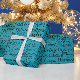 Black Aqua Blue Inspirational Words Geschenkpapier