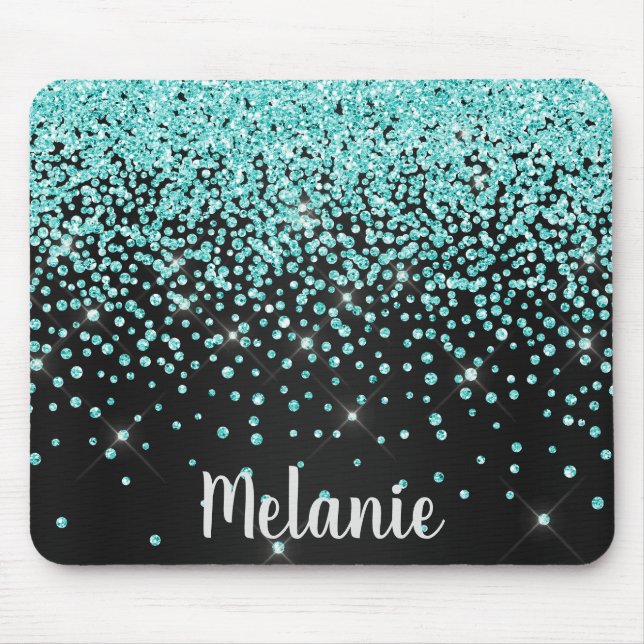 Black Aqua Sparkle Crystal Mouse Pad Mousepad (Vorne)