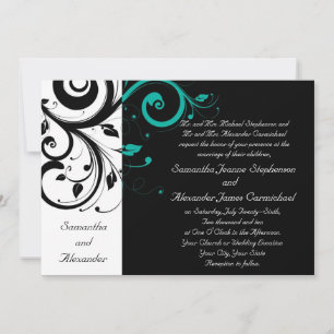 Black Aqua Swirl Wedding Traditional Einladung
