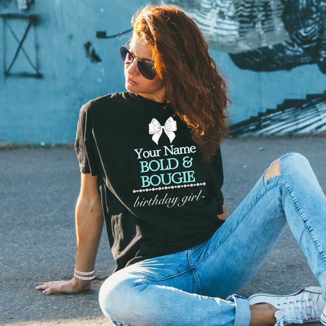 Black Aqua Tiffany Themenwelt Städtische Badeansta T-Shirt (Elegant Bougie Funny Birthday Shirt for Her Friend Girlfriend Wife Tiffany Theme Pearls Bow)
